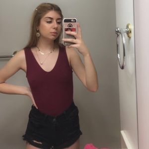 burgandy vneck bodysuit